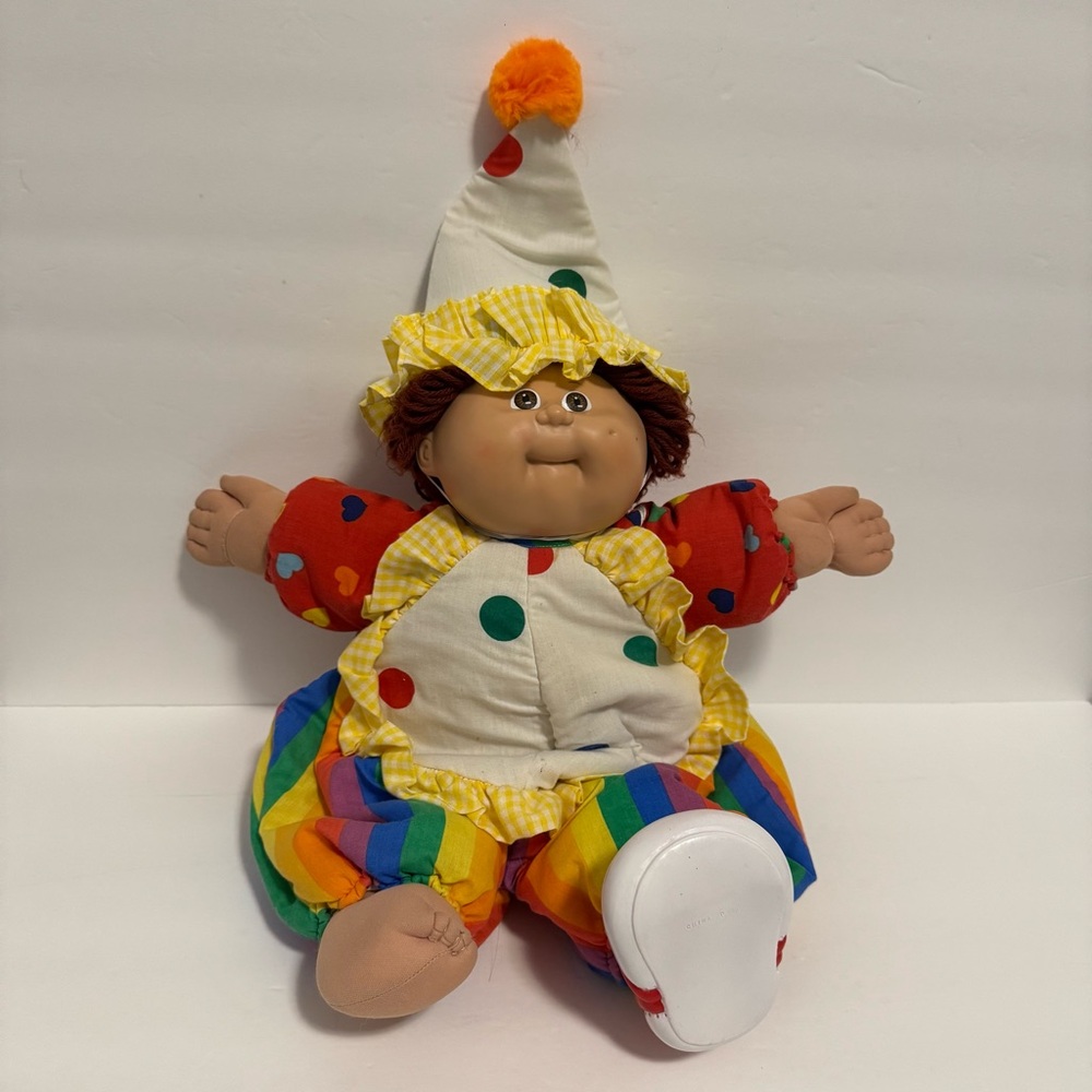 Colorful Vintage 1985 Cabbage Patch "Clown Kids" with Rainbow Outfit, Brown Hair